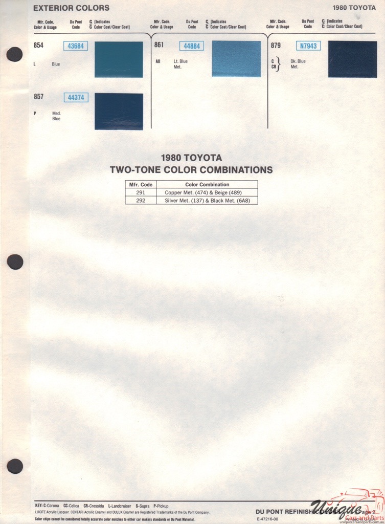 1980 Toyota Paint Charts DuPont 2